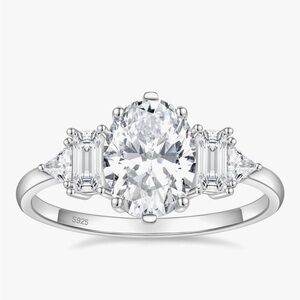 3CT Oval Engagement Ring 925 Sterling Silver CZ Halo Baguette Bridal Ring Shiny